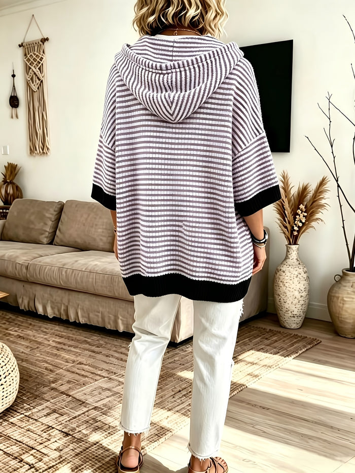 Plus Size Striped Drawstring Hooded Top – detail 4