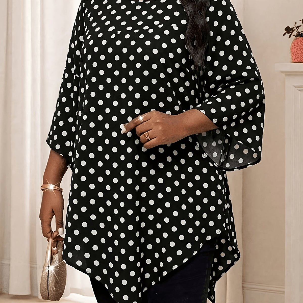 Plus Size Printed Asymmetric Hem Blouse – image 4