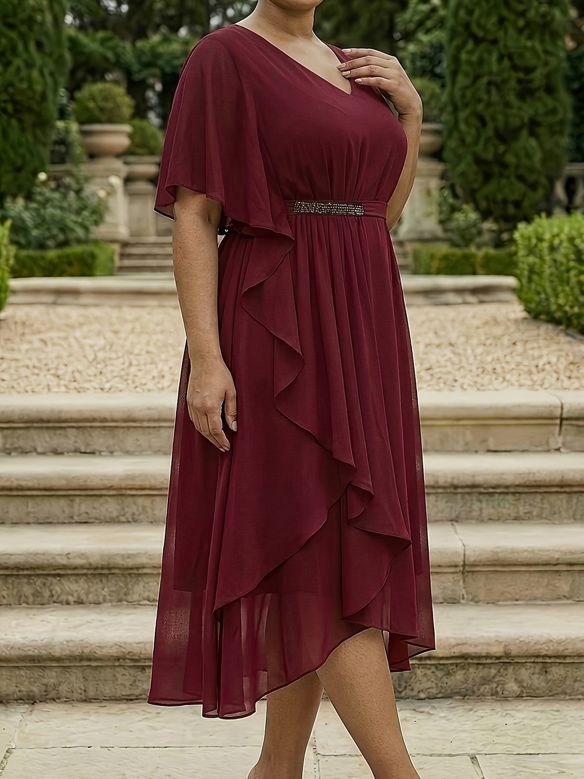 Plus Size V-Neck Asymmetrical Chiffon Occasion Dress – image 17