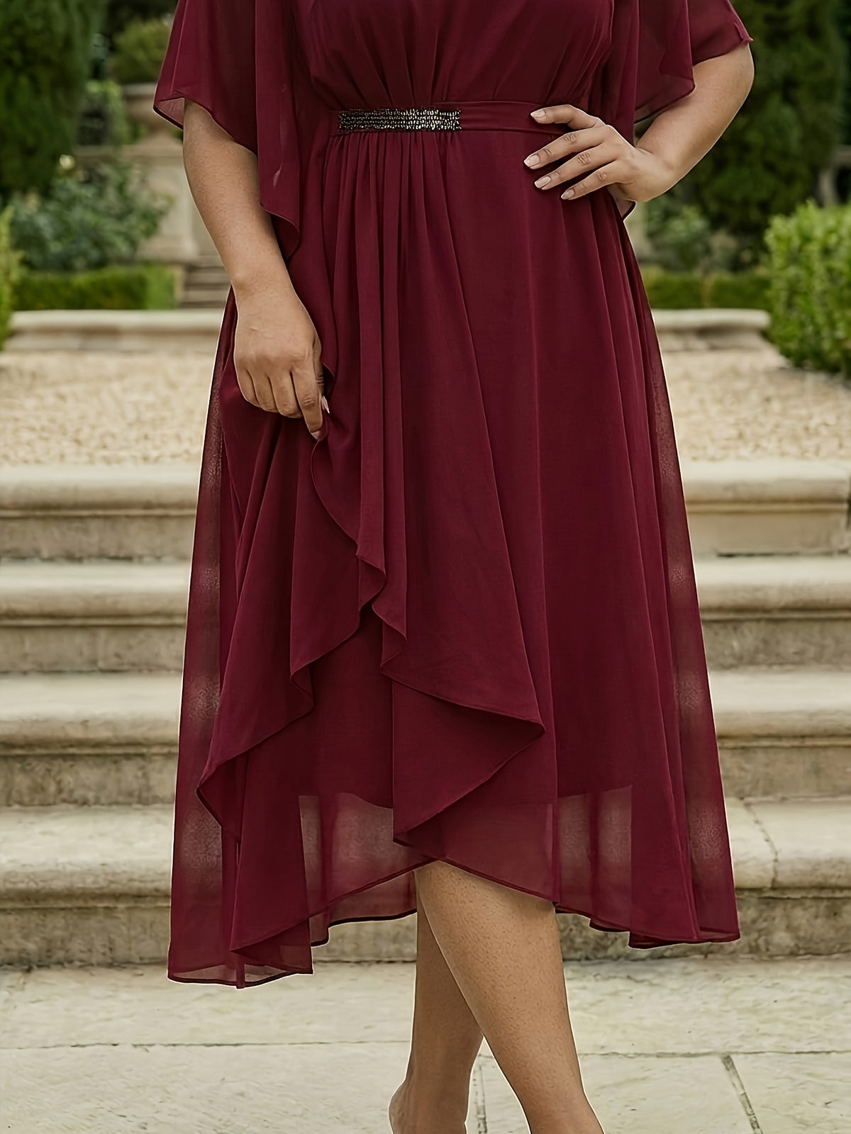 Plus Size V-Neck Asymmetrical Chiffon Occasion Dress – image 15