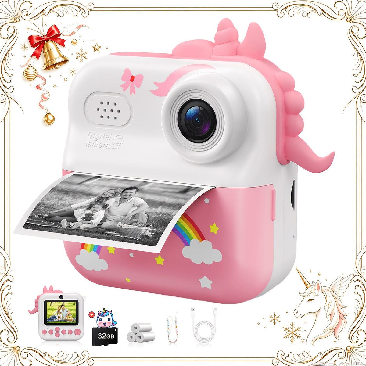 Kids' Pink Instant Print Camera with 32GB Memory Card – image 1