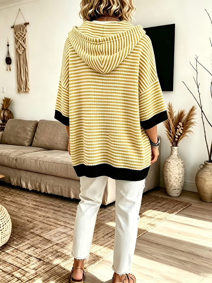 Plus Size Striped Drawstring Hooded Top – detail 1