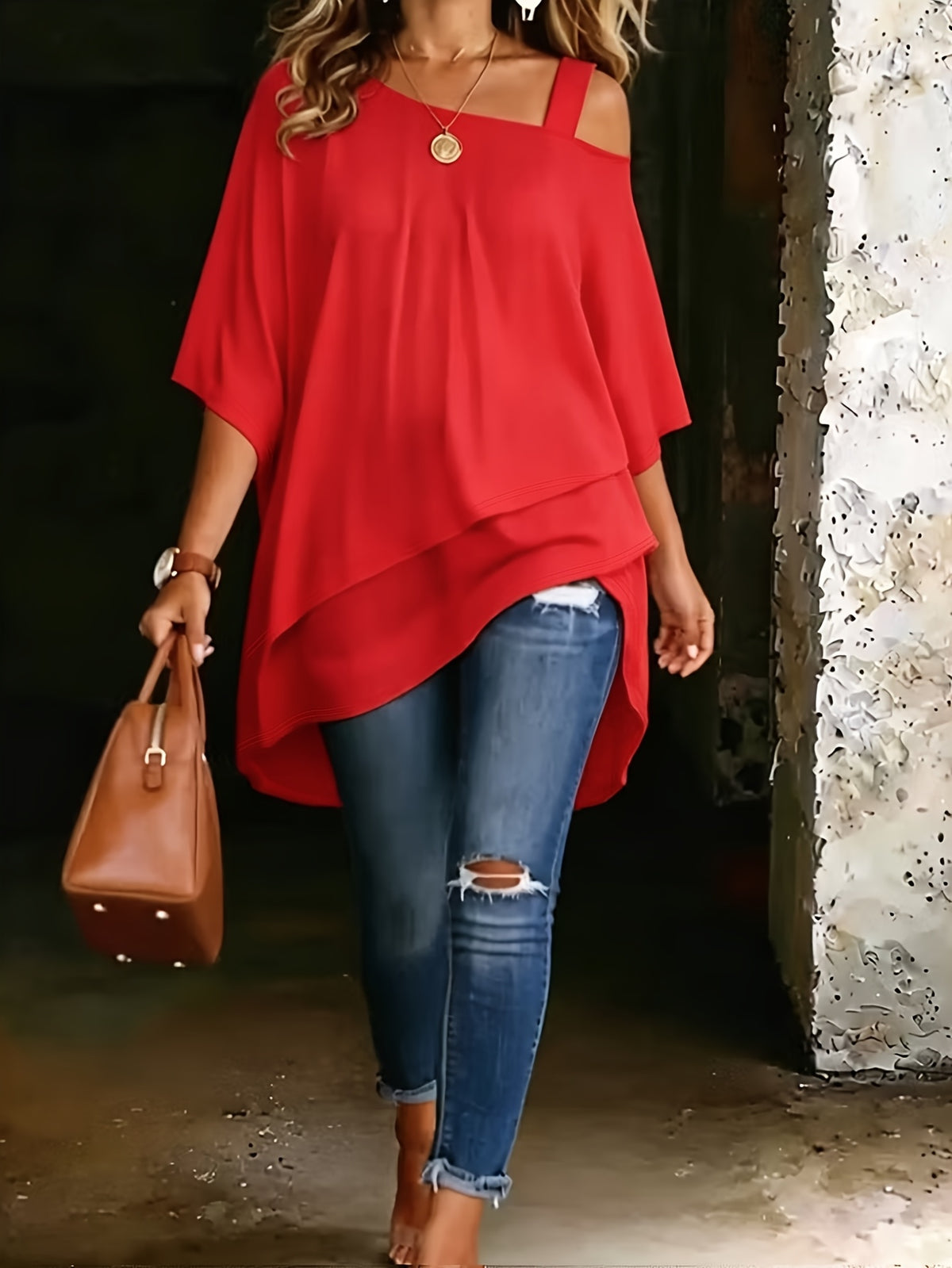 Plus Size Off-Shoulder Three-Quarter Sleeve Top – image 1