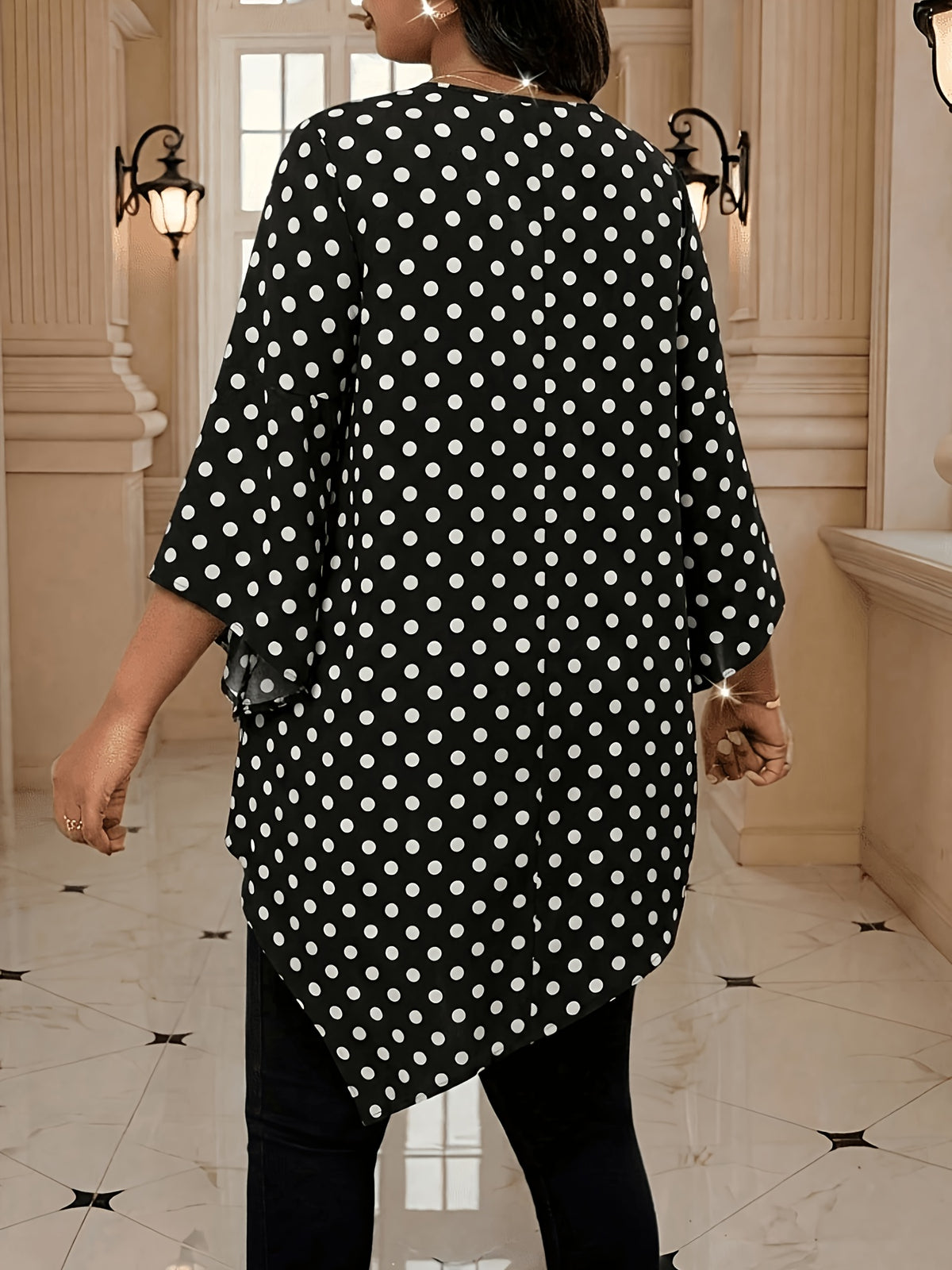 Plus Size Printed Asymmetric Hem Blouse – image 3