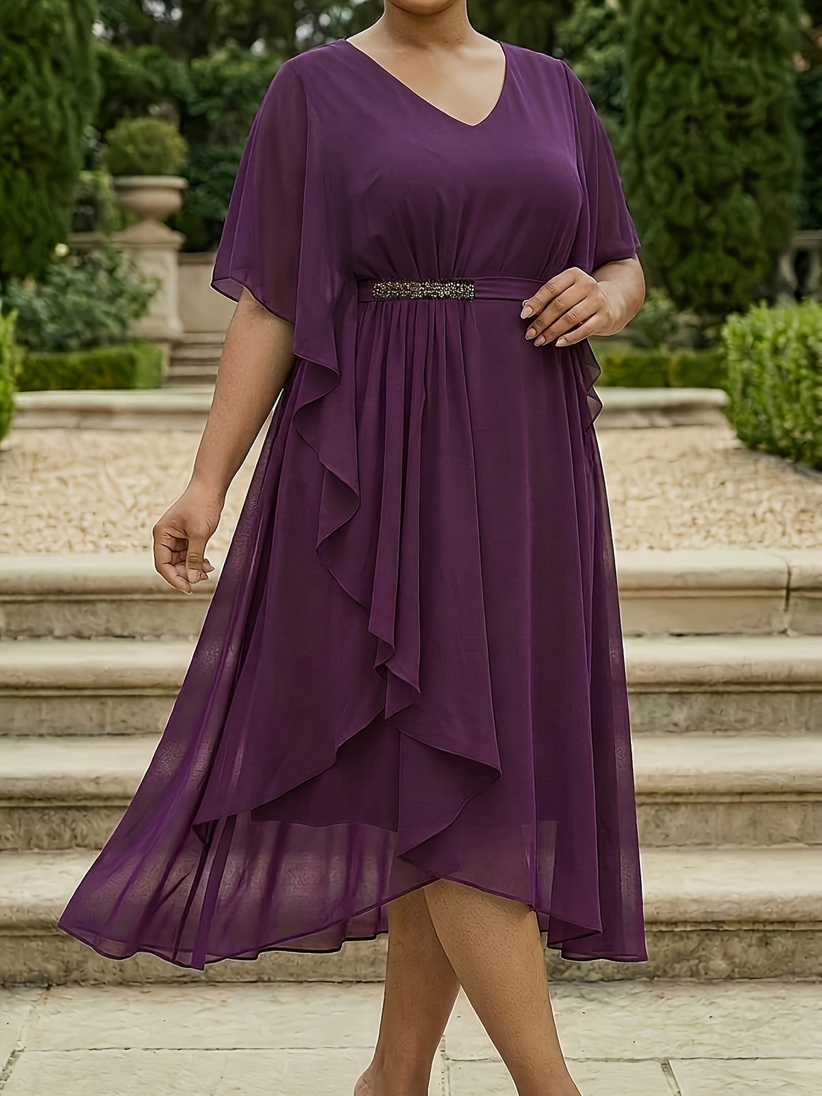 Plus Size V-Neck Asymmetrical Chiffon Occasion Dress – image 31