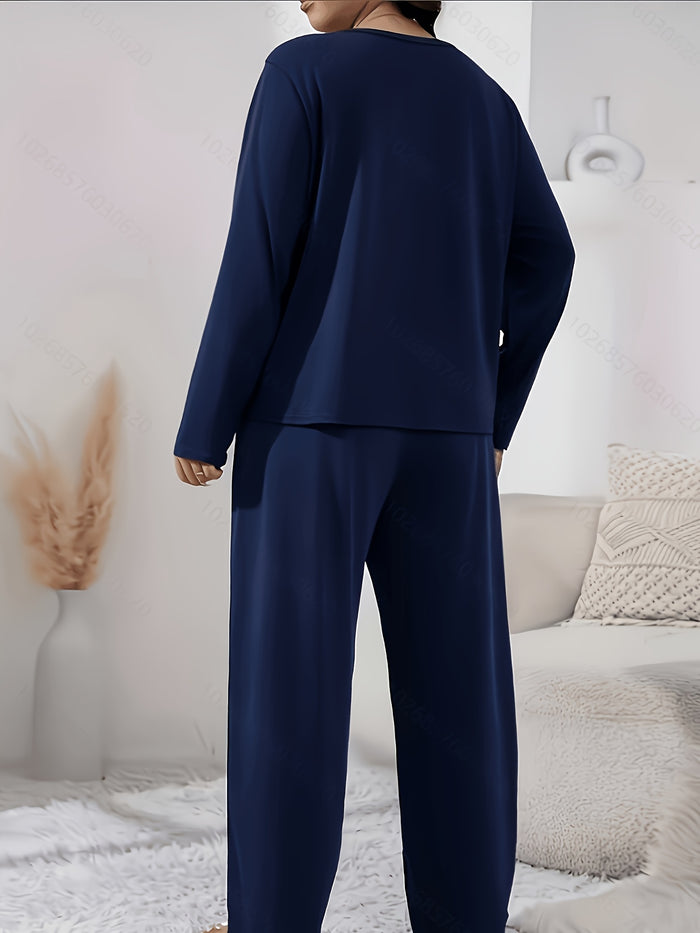 Plus Size Christmas Cat Pyjama Set in Navy – UK 18–24 – detail 2