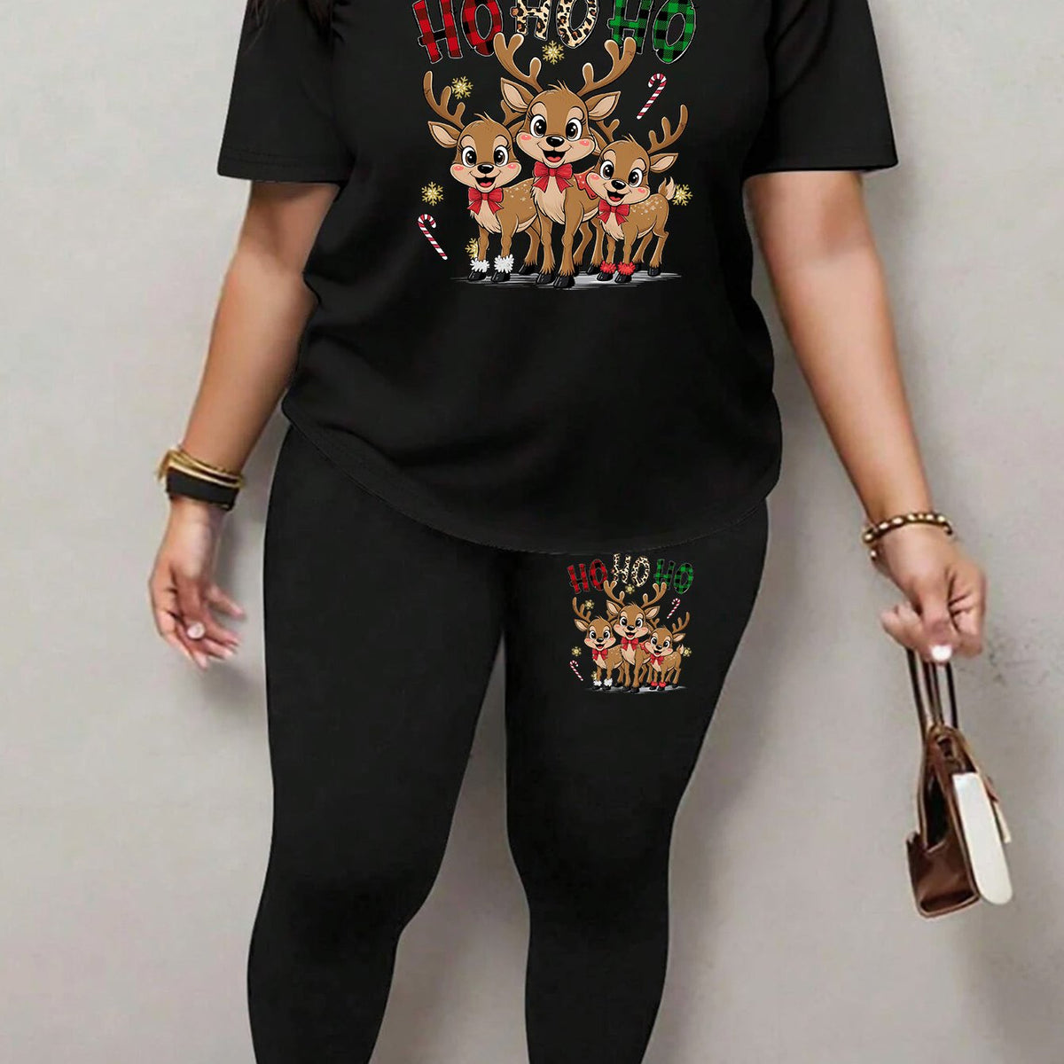 Plus Size Black Christmas Reindeer Top & Trousers Set – image 2