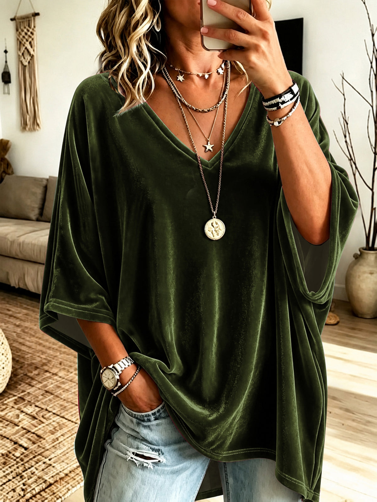 Plus Size Velvet V-Neck Relaxed Top – image 15