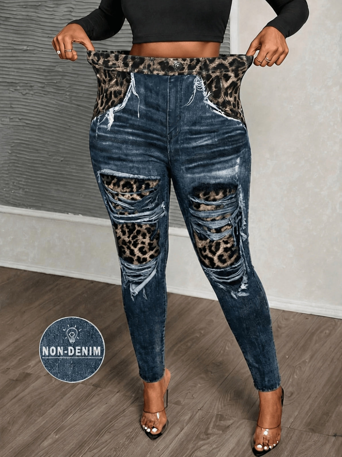 Plus Size Leopard & Denim-Effect Print Leggings – image 16