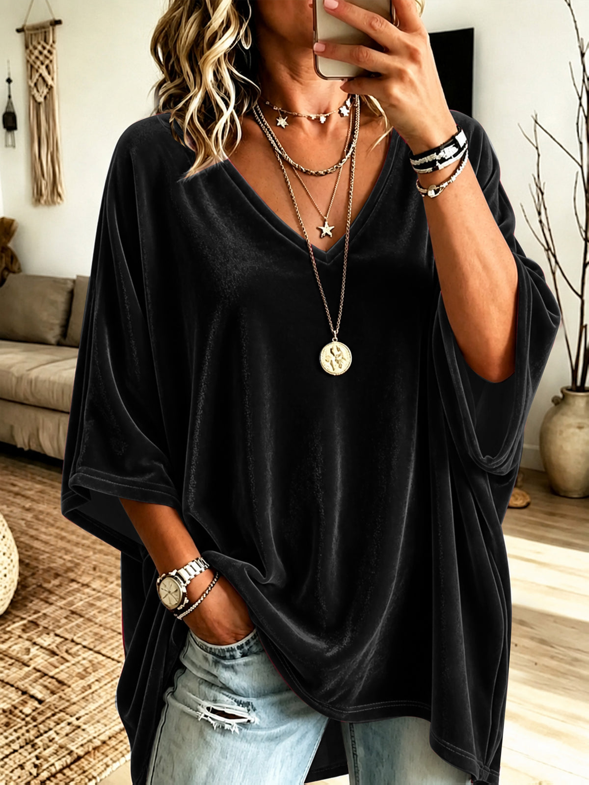 Plus Size Velvet V-Neck Relaxed Top – image 19