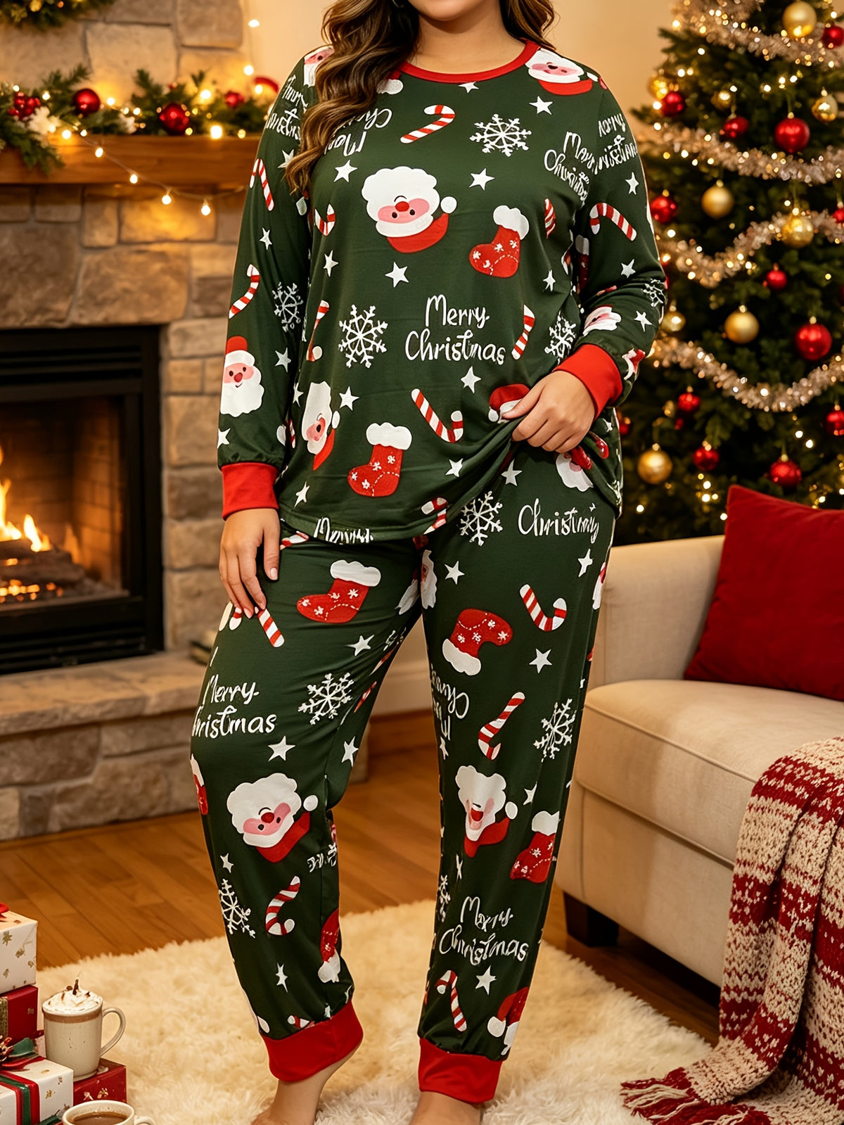 Plus Size Santa & Snowflake Christmas Pyjama Set – UK 18–26 – image 2