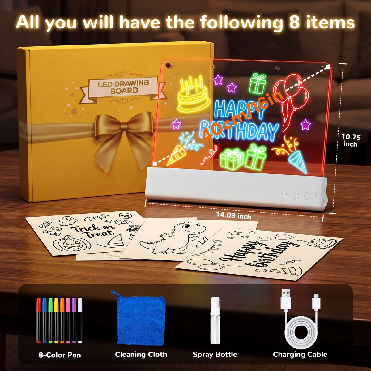Kids' Rechargeable LED Drawing Board with Dual Panels – image 10