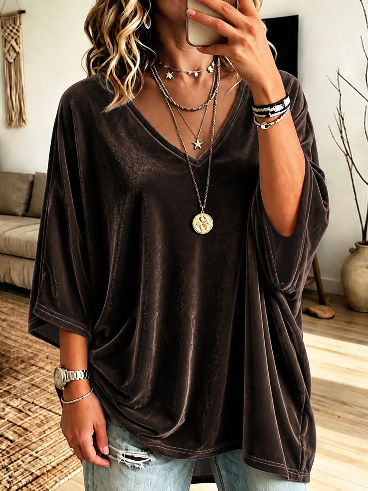 Plus Size Velvet V-Neck Relaxed Top – image 11