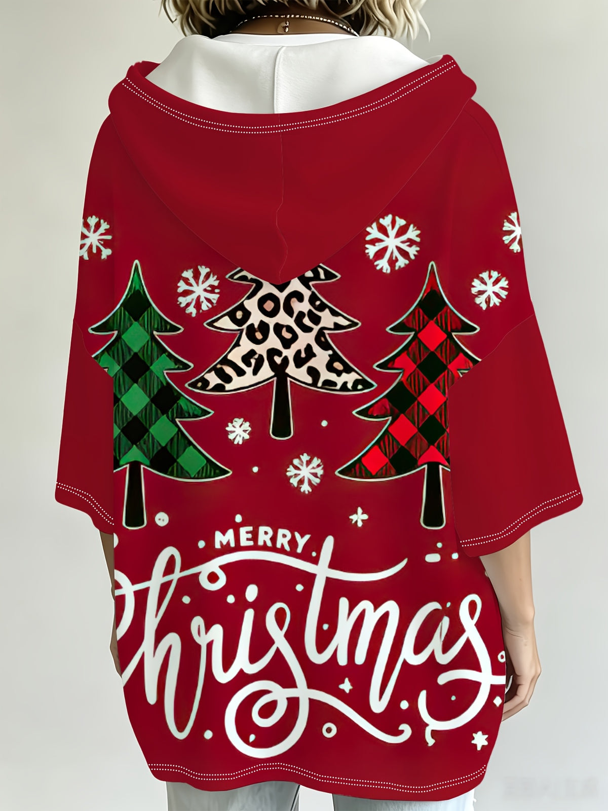 Plus Size Christmas Tree Print Off-Shoulder Hoodie styled