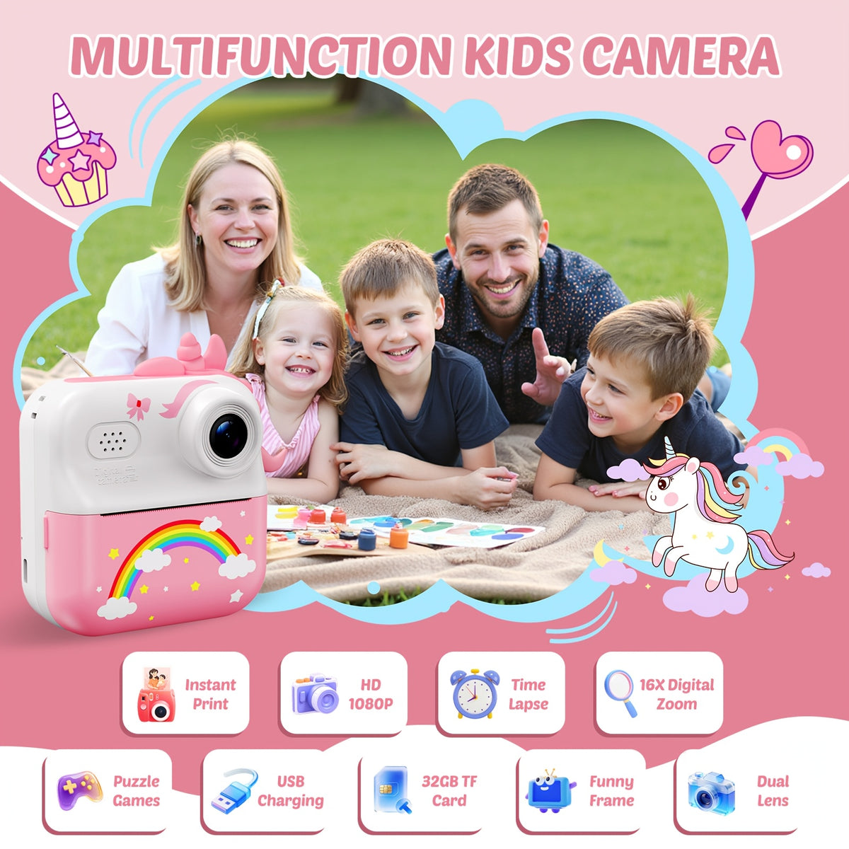 Kids' Pink Instant Print Camera with 32GB Memory Card – image 5