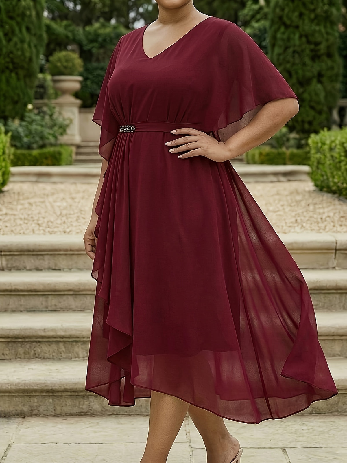 Plus Size V-Neck Asymmetrical Chiffon Occasion Dress – image 16