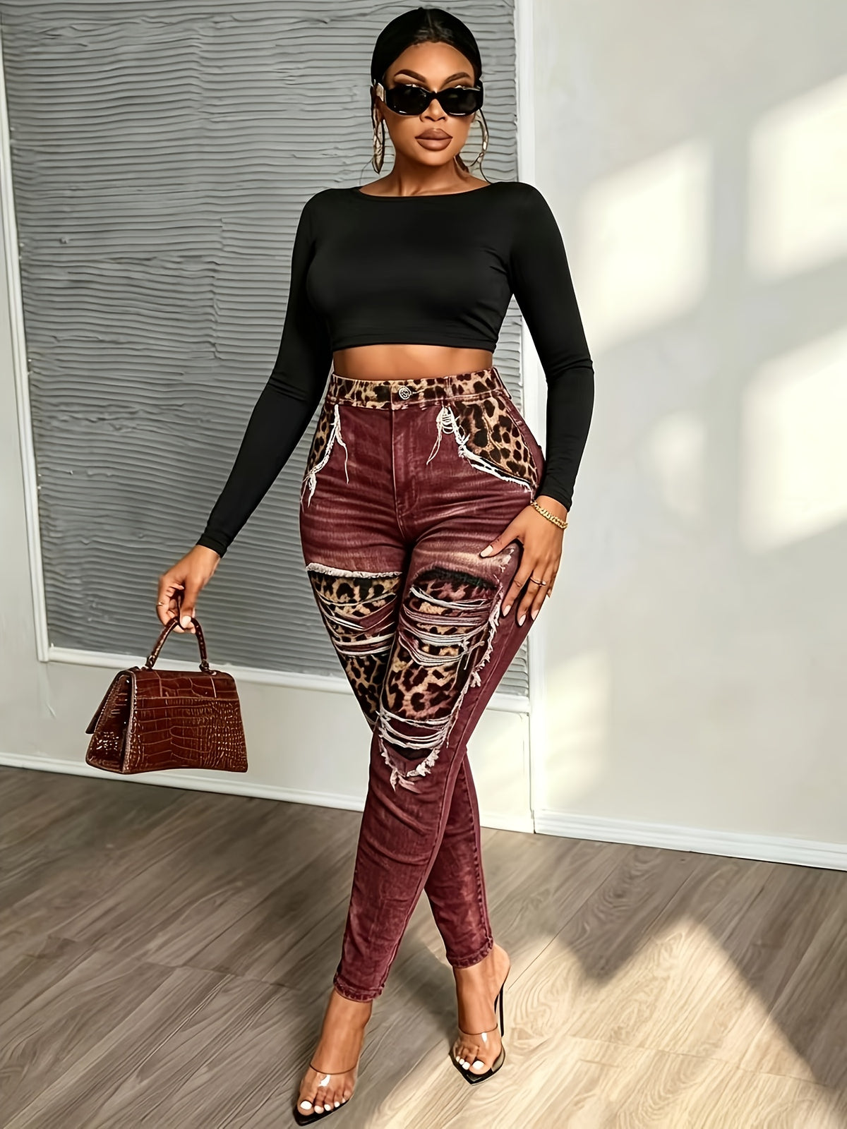Plus Size Leopard & Denim-Effect Print Leggings – image 10