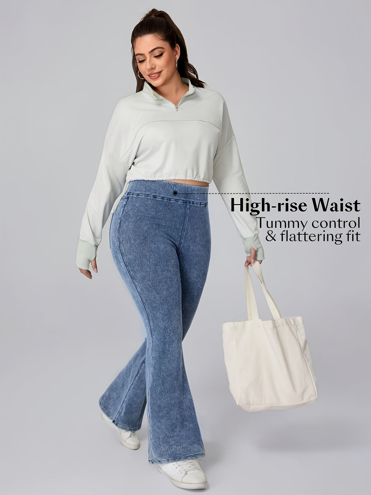 Plus Size High-Waisted Stretch Flared Trousers – image 2