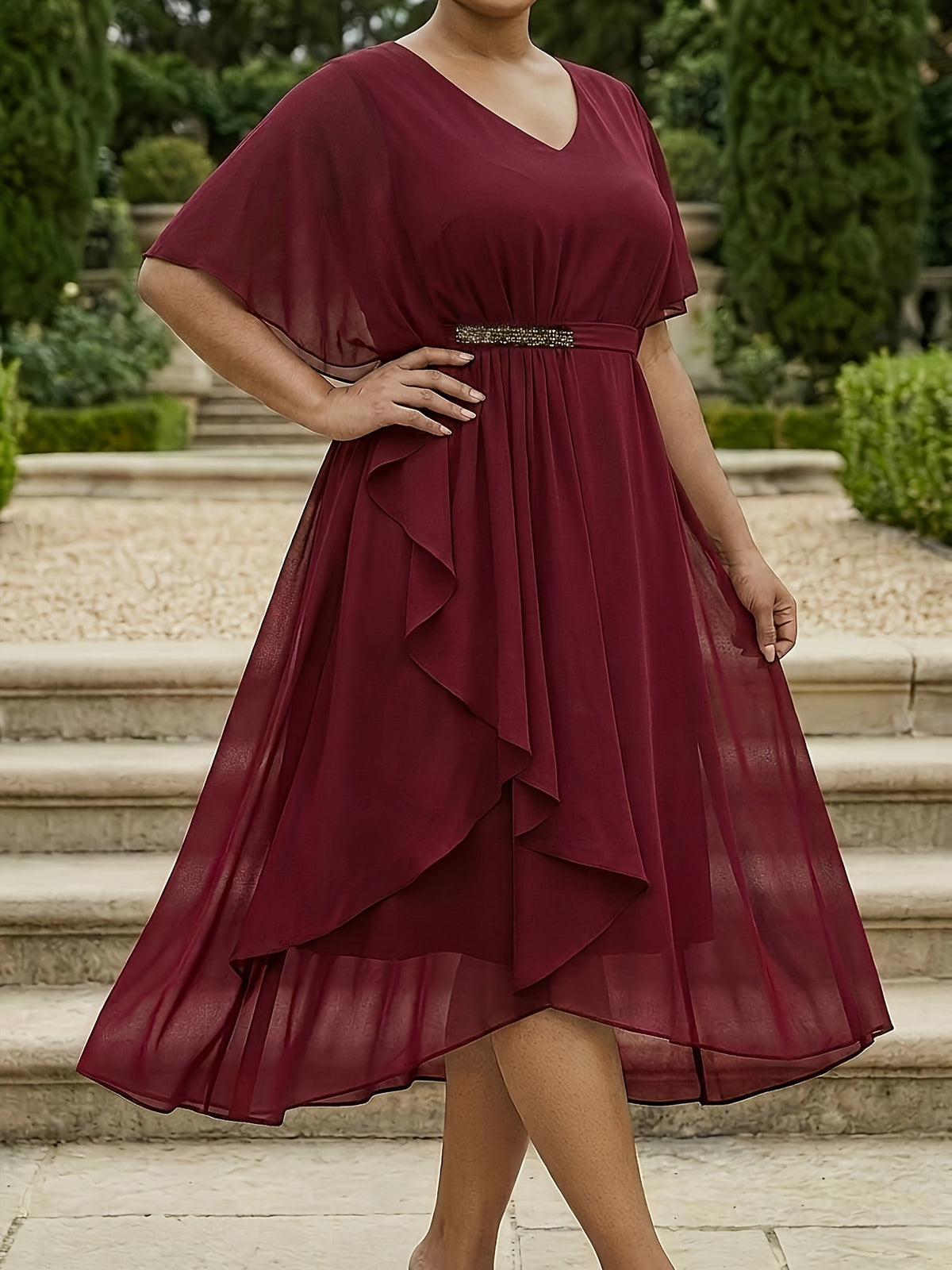 Plus Size V-Neck Asymmetrical Chiffon Occasion Dress – image 13
