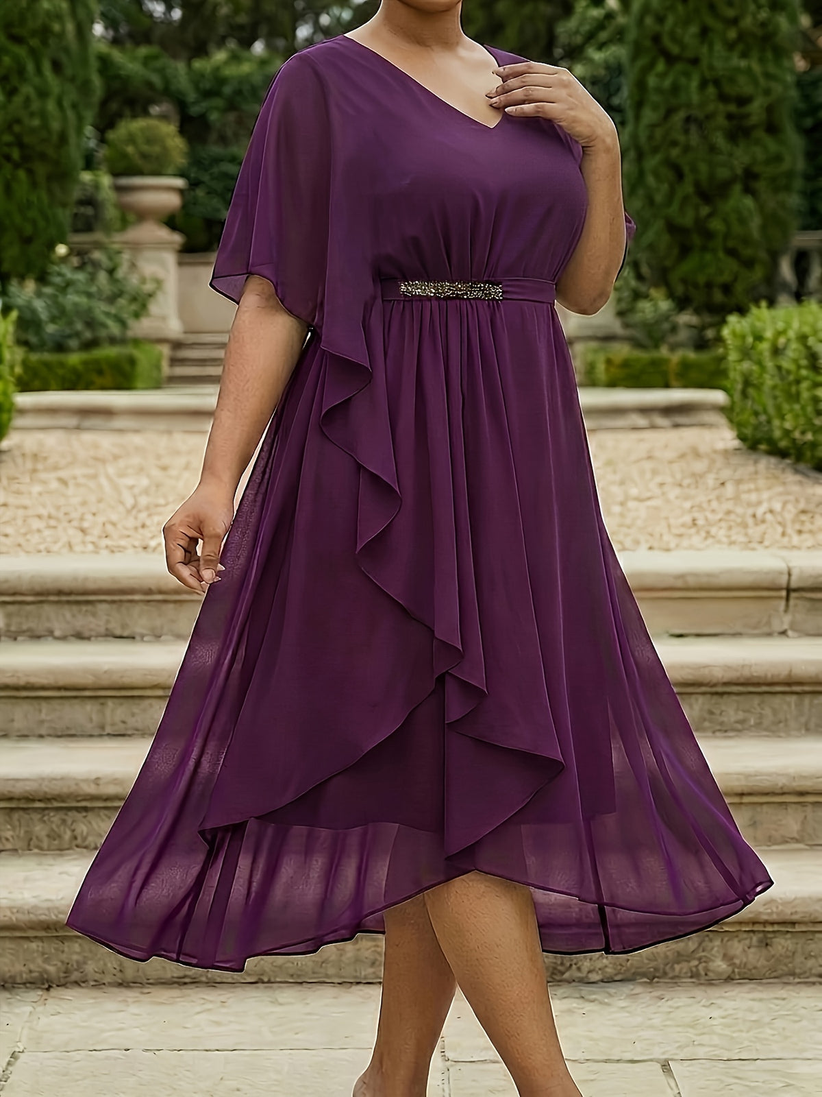 Plus Size V-Neck Asymmetrical Chiffon Occasion Dress – image 30