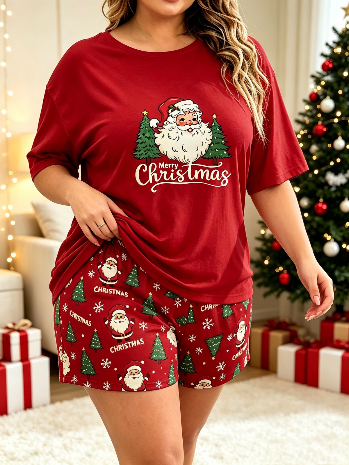 Plus Size Santa & Christmas Tree Short Pyjama Set – UK 18–26 styled