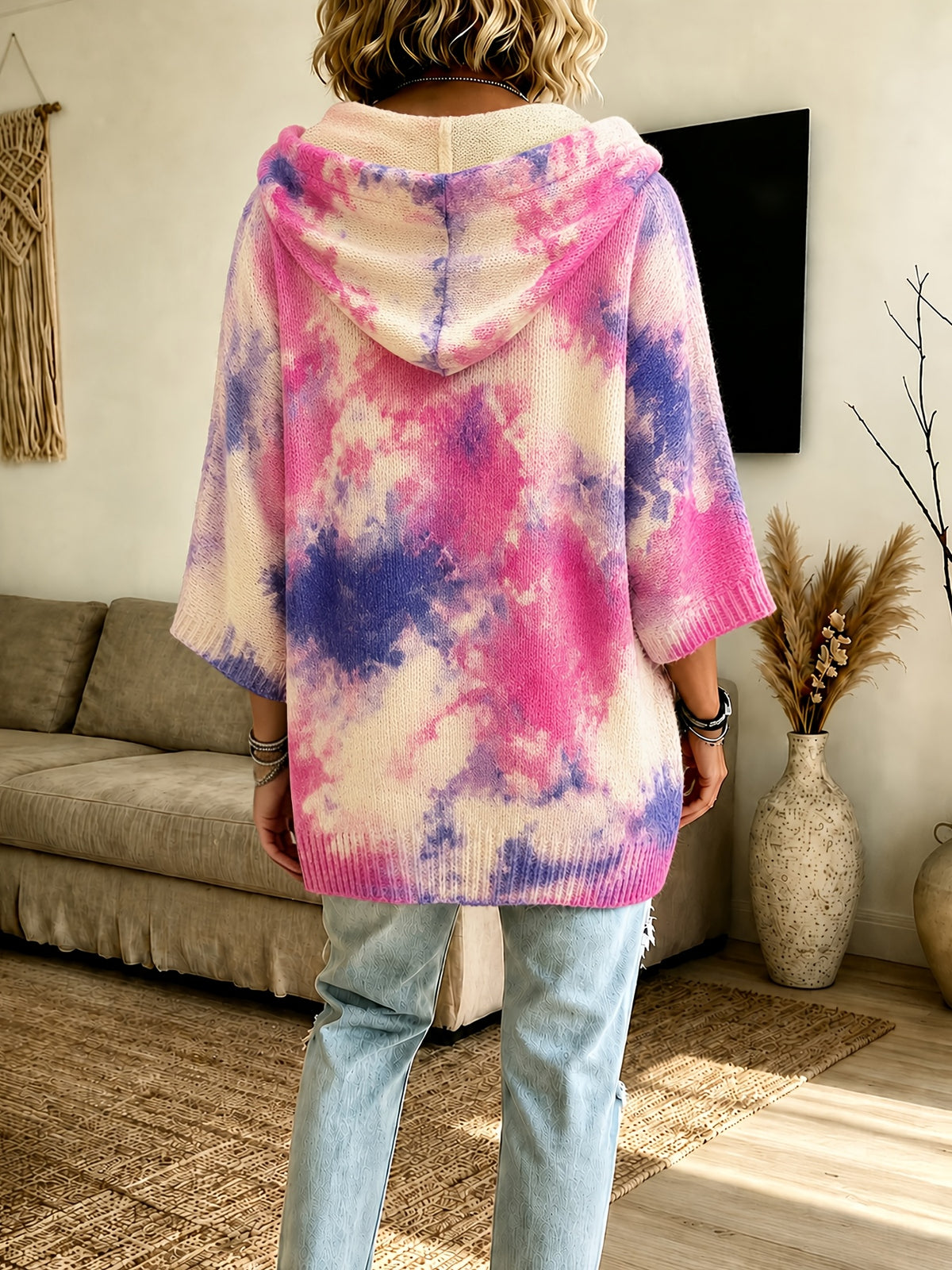 Plus Size Tie-Dye Hooded Cape Top – image 2