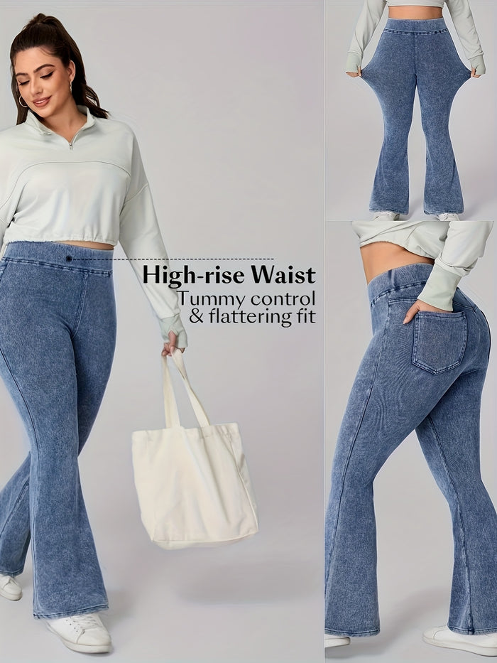 Plus Size High-Waisted Stretch Flared Trousers – detail 3