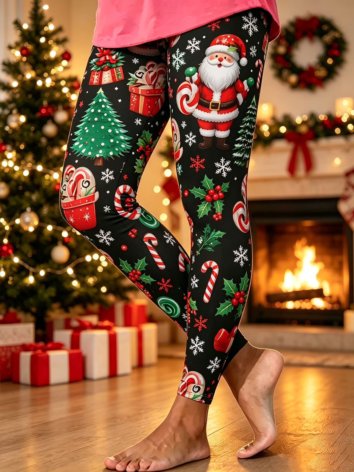 Plus Size Christmas Santa Print Leggings – image 5