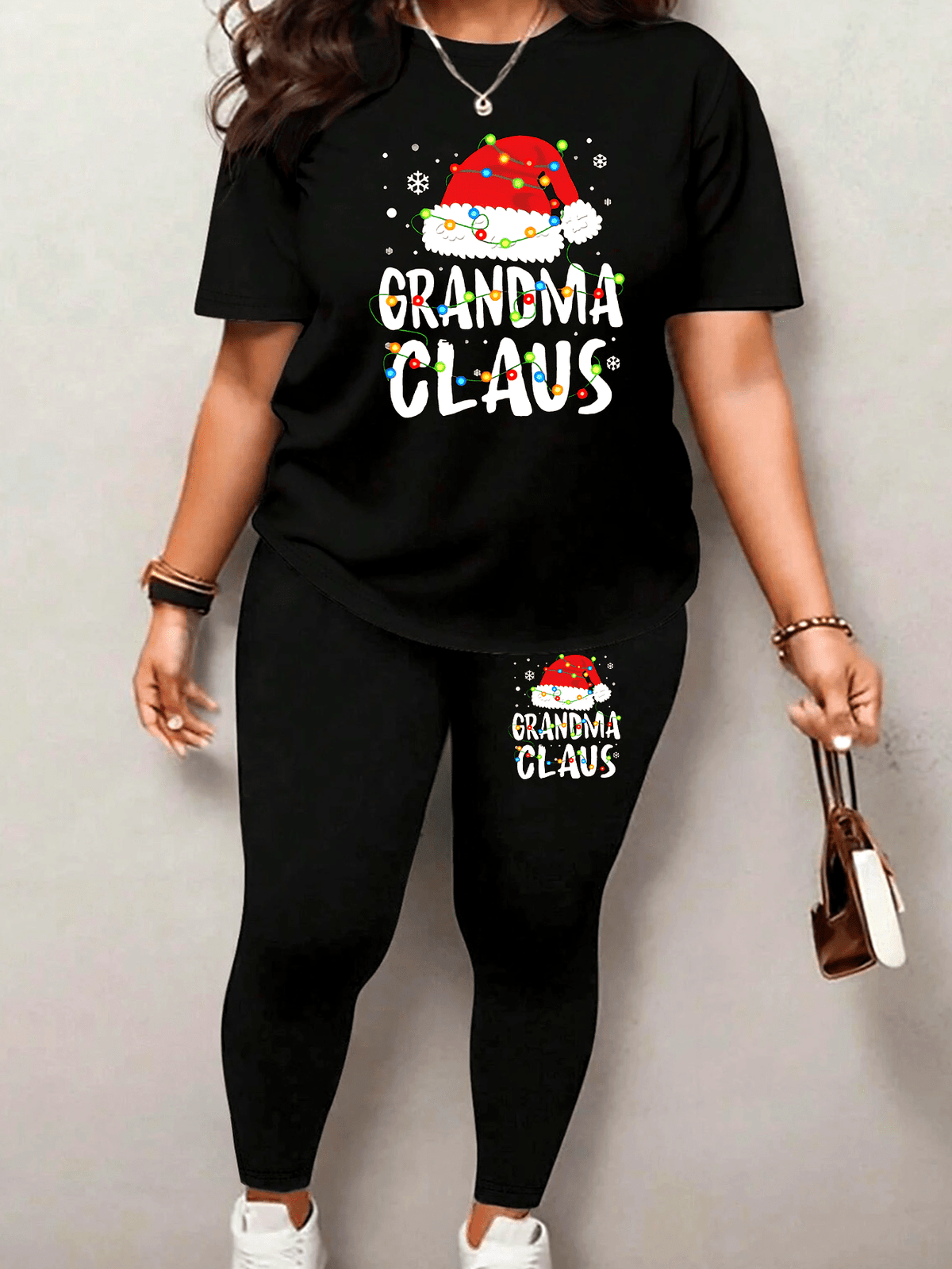 Plus Size Black Grandma Claus Top & Trousers Set – image 4
