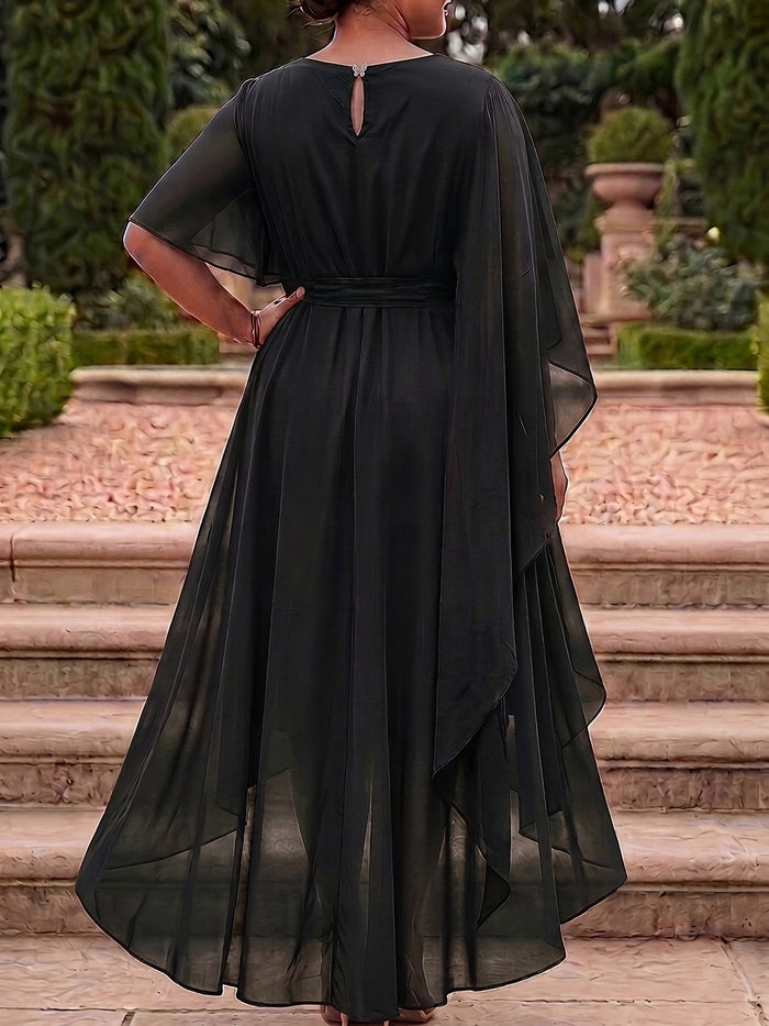 Plus Size V-Neck Asymmetrical Chiffon Occasion Dress – detail 4