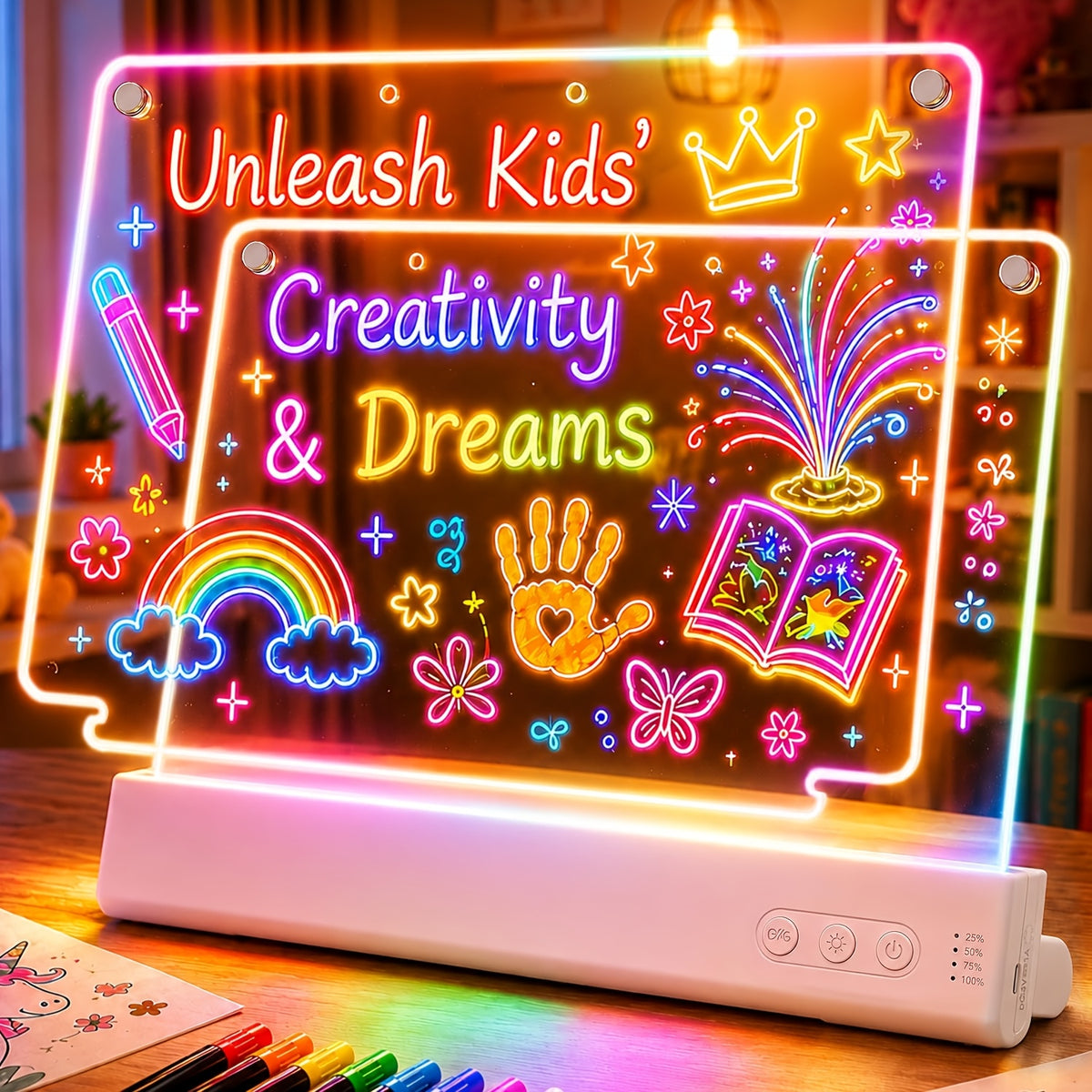 Kids' Rechargeable LED Drawing Board with Dual Panels – image 1