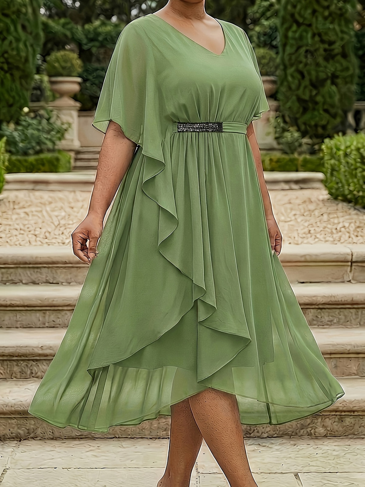 Plus Size V-Neck Asymmetrical Chiffon Occasion Dress – image 24