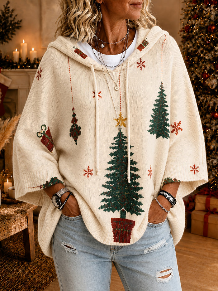 Plus Size Apricot Christmas Snowflake Hooded Cape Top – detail 1