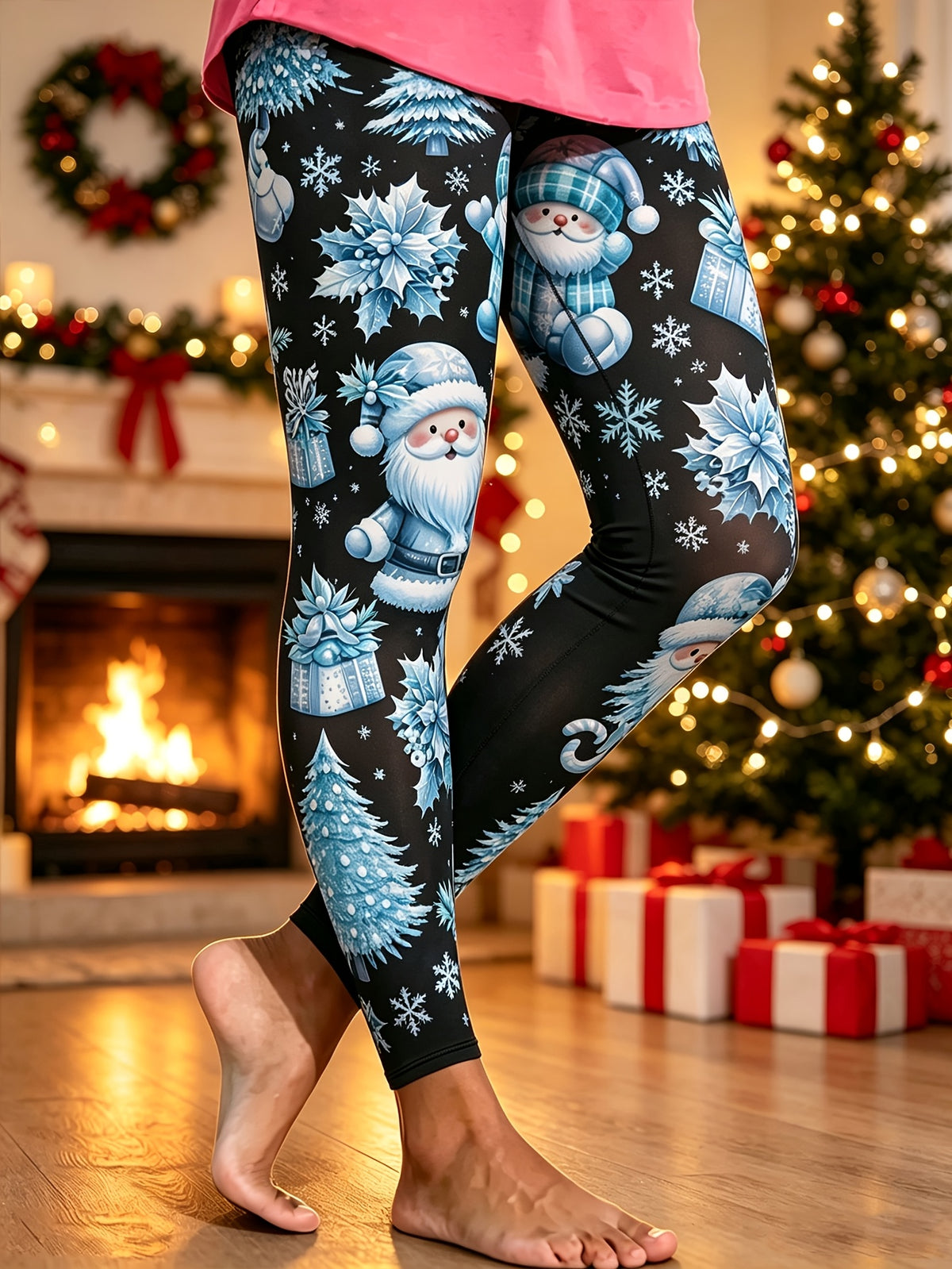 Plus Size Christmas Santa Print Leggings styled