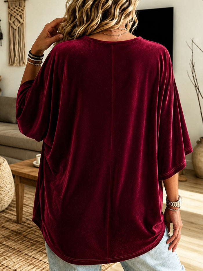 Plus Size Velvet V-Neck Relaxed Top – detail 1