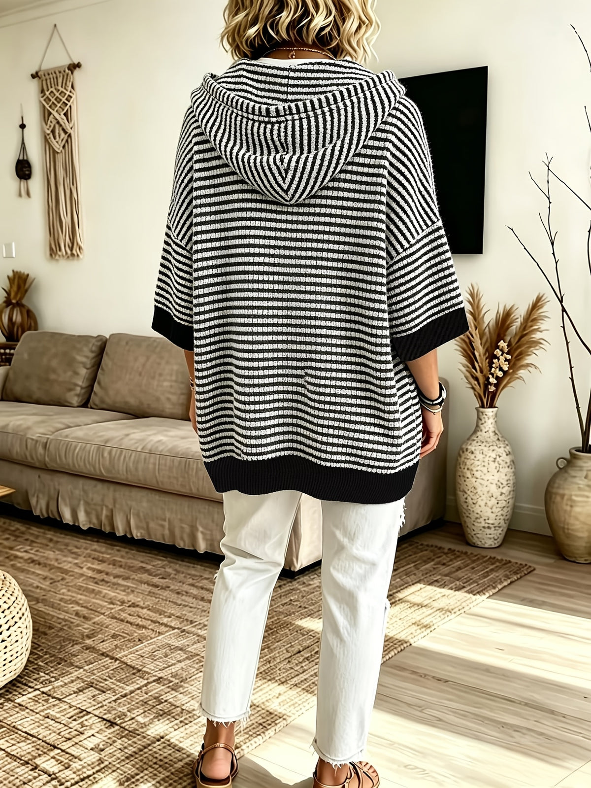 Plus Size Striped Drawstring Hooded Top – image 12
