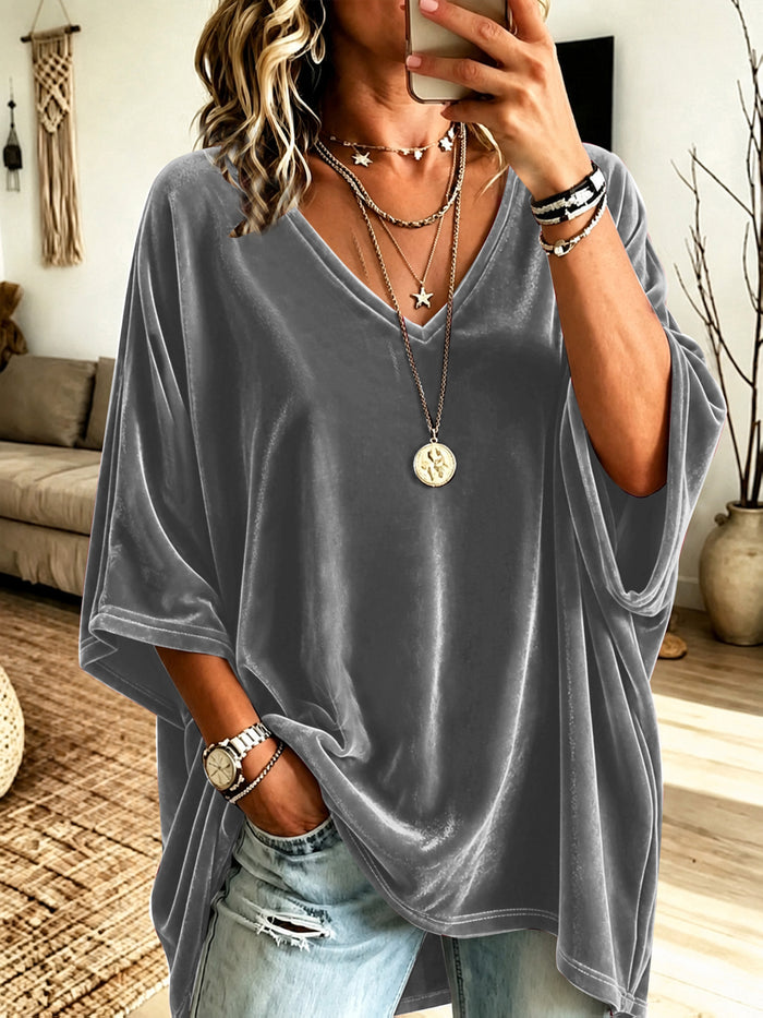 Plus Size Velvet V-Neck Relaxed Top – detail 4