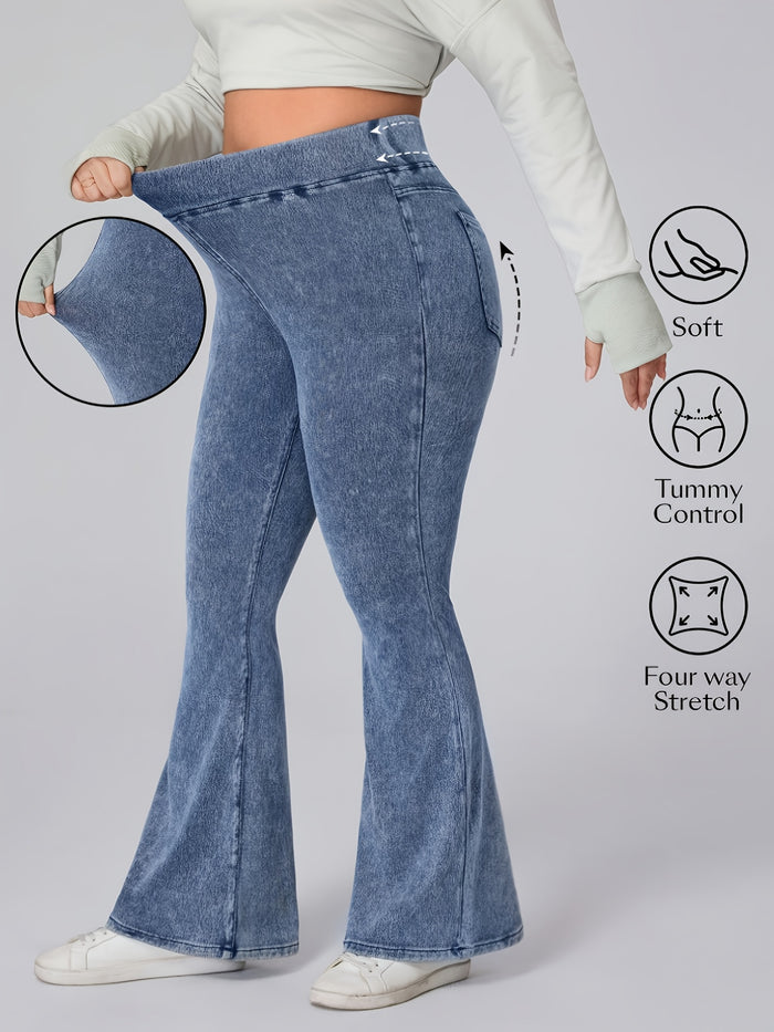 Plus Size High-Waisted Stretch Flared Trousers – detail 2