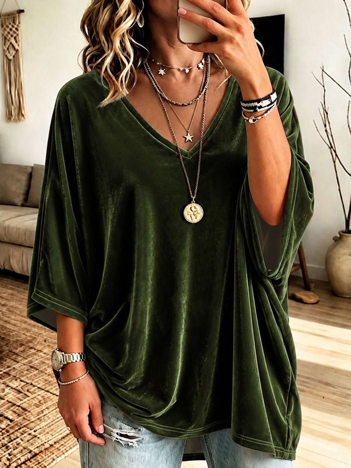 Plus Size Velvet V-Neck Relaxed Top – image 16