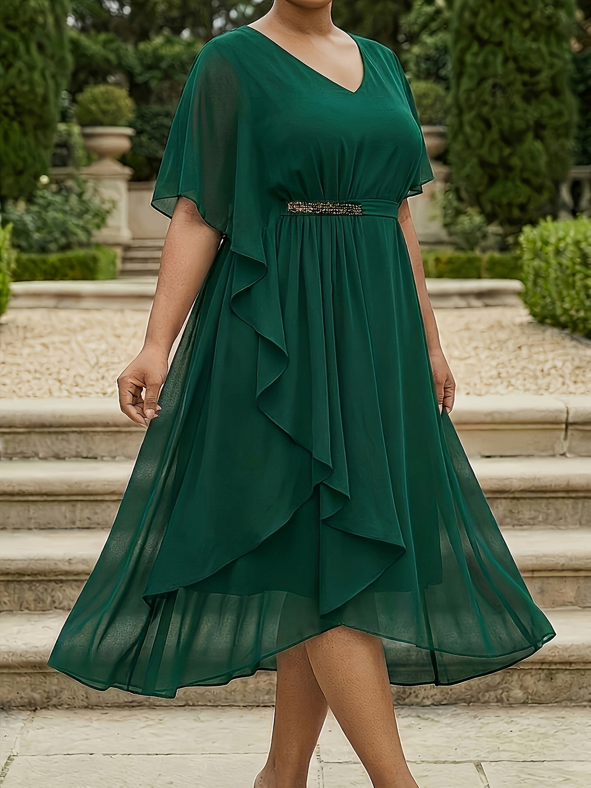 Plus Size V-Neck Asymmetrical Chiffon Occasion Dress – image 7