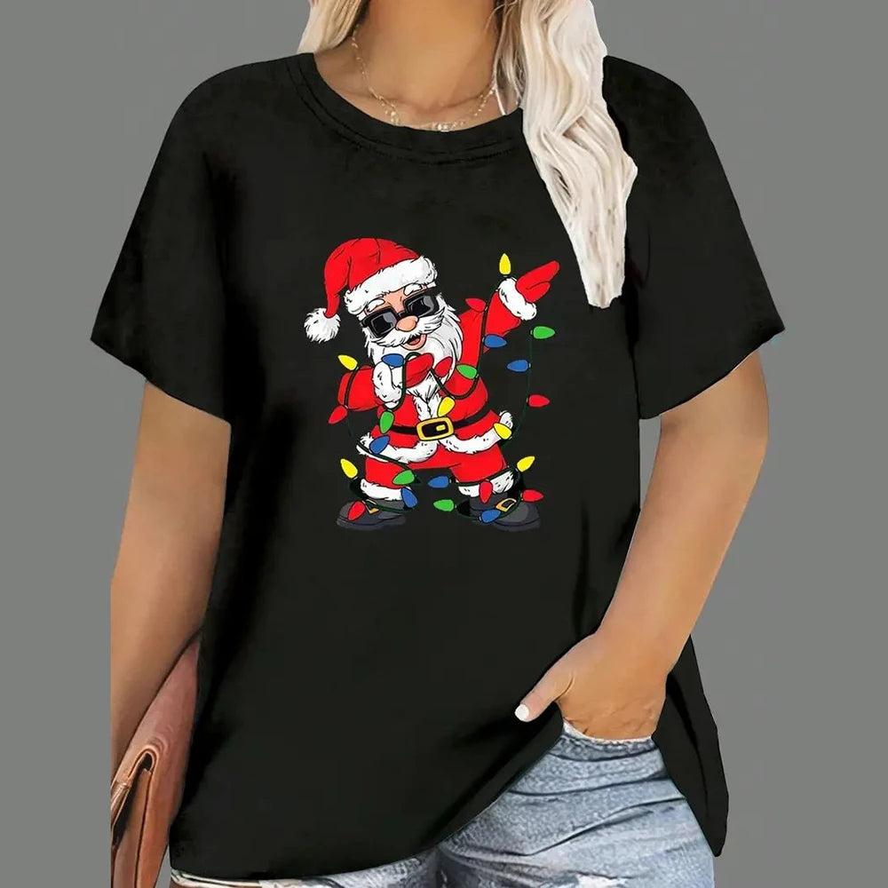 Christmas Santa Print Round-Neck T-Shirt-SALE styled