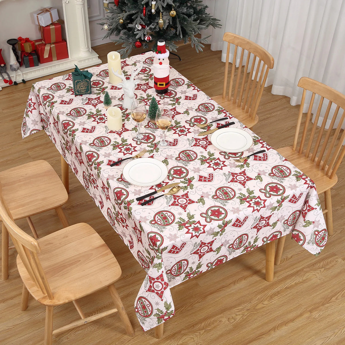 Rectangular Christmas Tablecloth in Red or White – image 3
