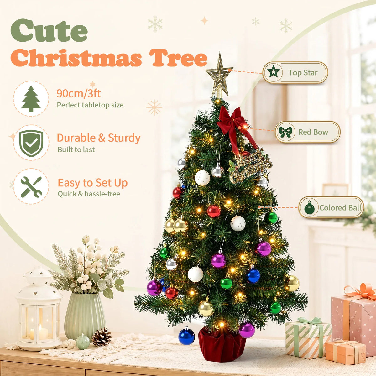 90cm Pre-Lit Mini Christmas Tree with 50 Warm White LEDs – image 7