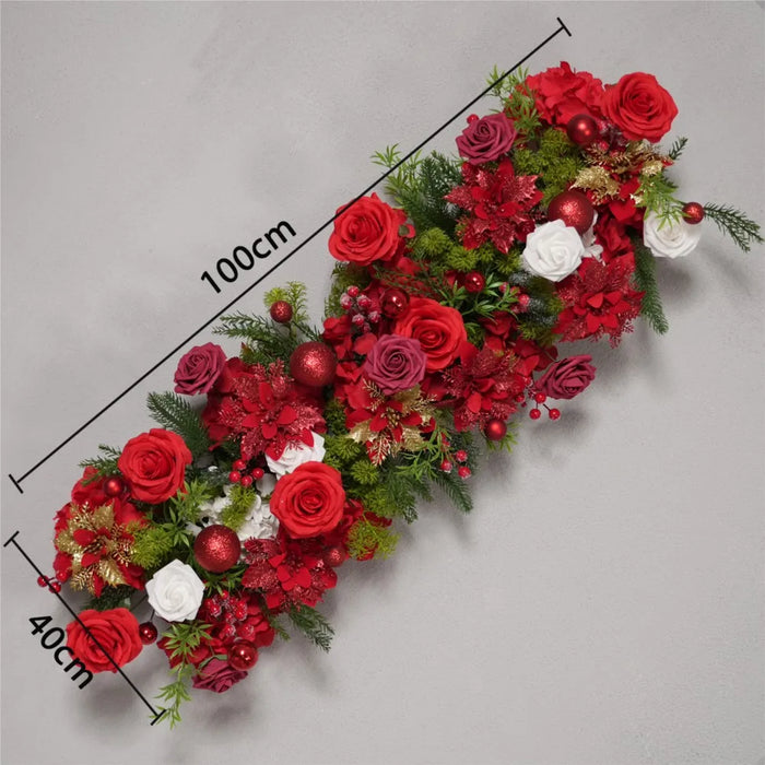 Artificial Red Rose & Greenery Table Garland – detail 4