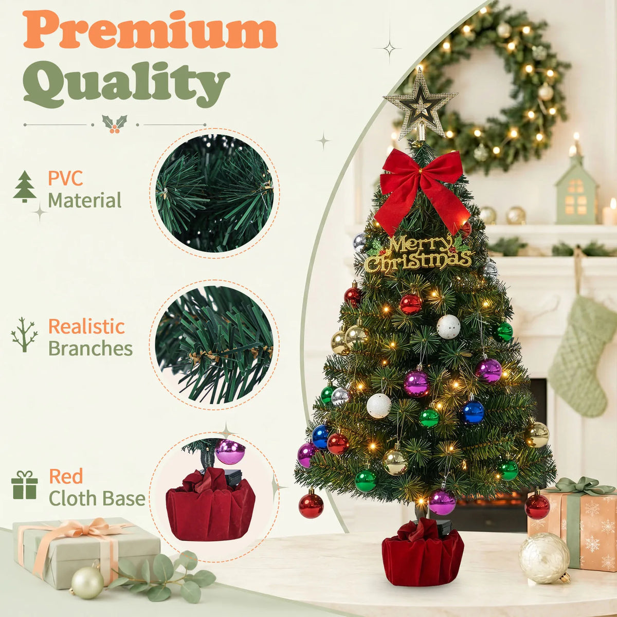 90cm Pre-Lit Mini Christmas Tree with 50 Warm White LEDs – image 5