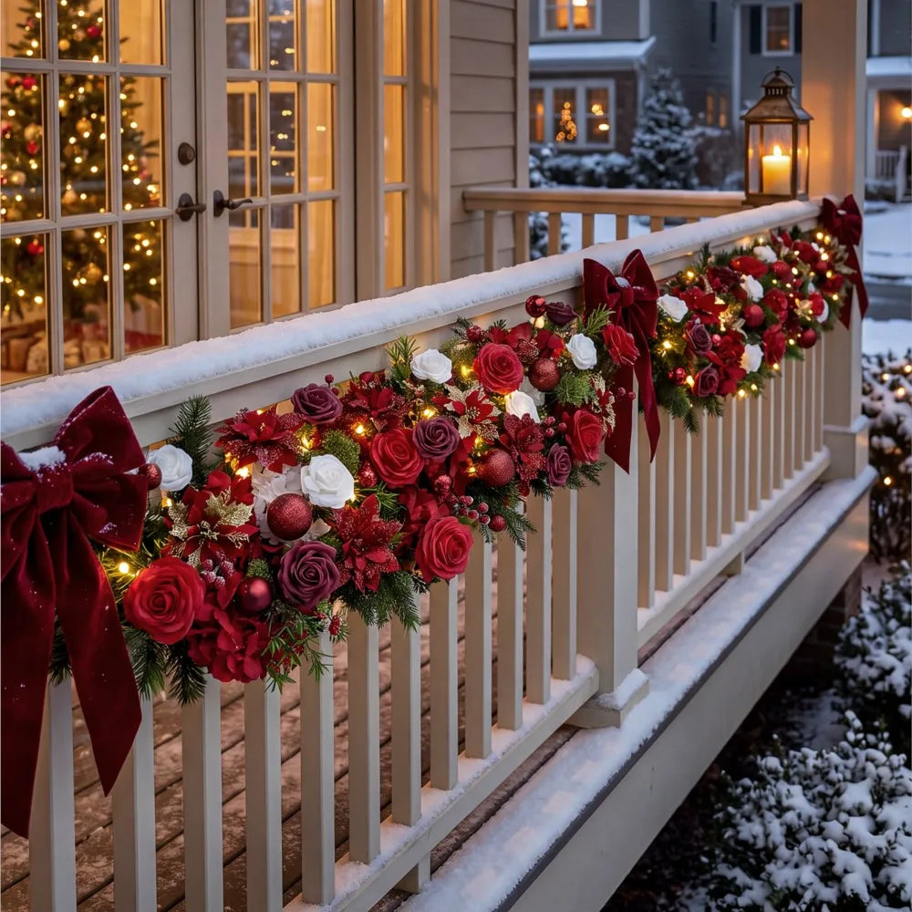 Artificial Red Rose & Greenery Table Garland – image 4
