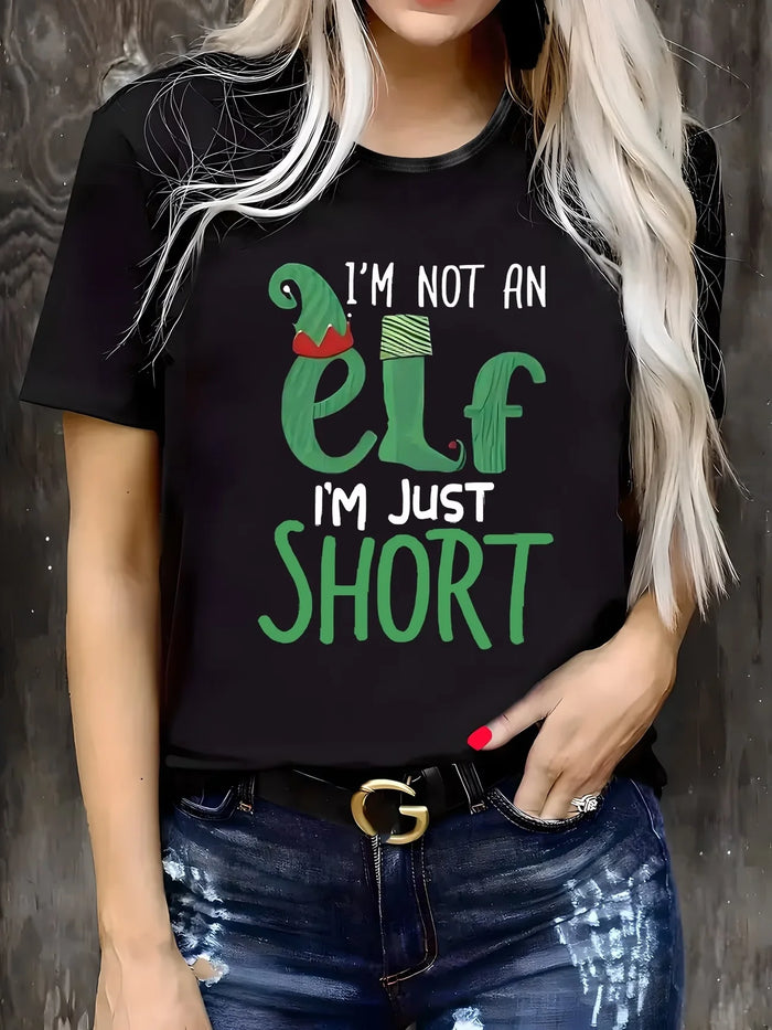 Women's Christmas Elf Slogan Cotton T-Shirt – detail 4
