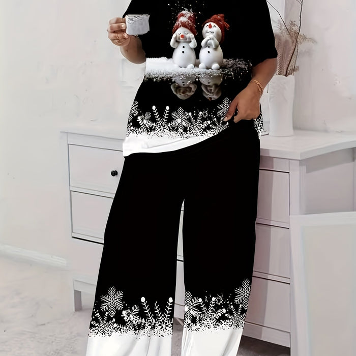 Plus Size Snowman Christmas Pyjama Set in Black – UK 18–24 – detail 3