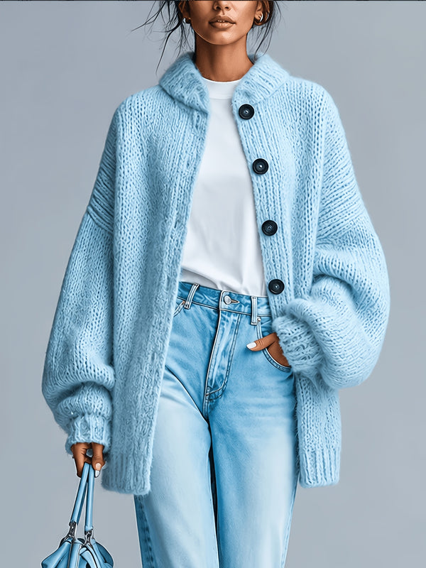 Plus Size Crew Neck Button-Up Cardigan