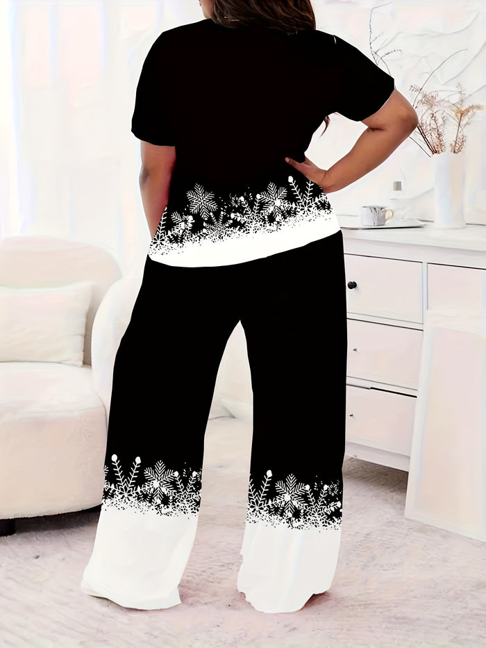 Plus Size Snowman Christmas Pyjama Set in Black – UK 18–24 – detail 1